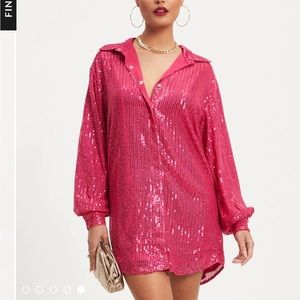 Vici Pink Sequin Shirt Dress